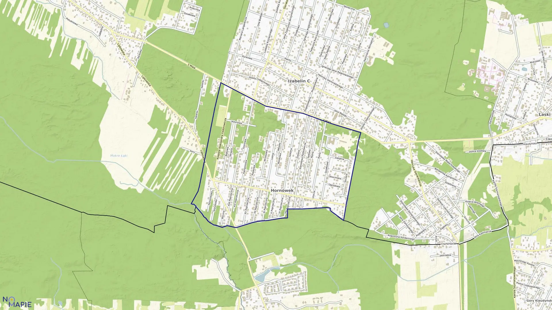 Mapa obrębu HORNÓWEK w gminie Izabelin